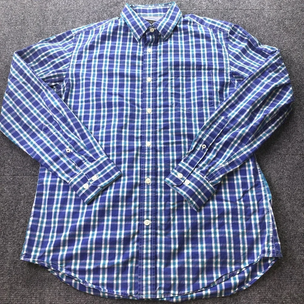 Banana Republic Soft Wash Mens Blue Teal Plaid Button Down Shirt Size‎ M